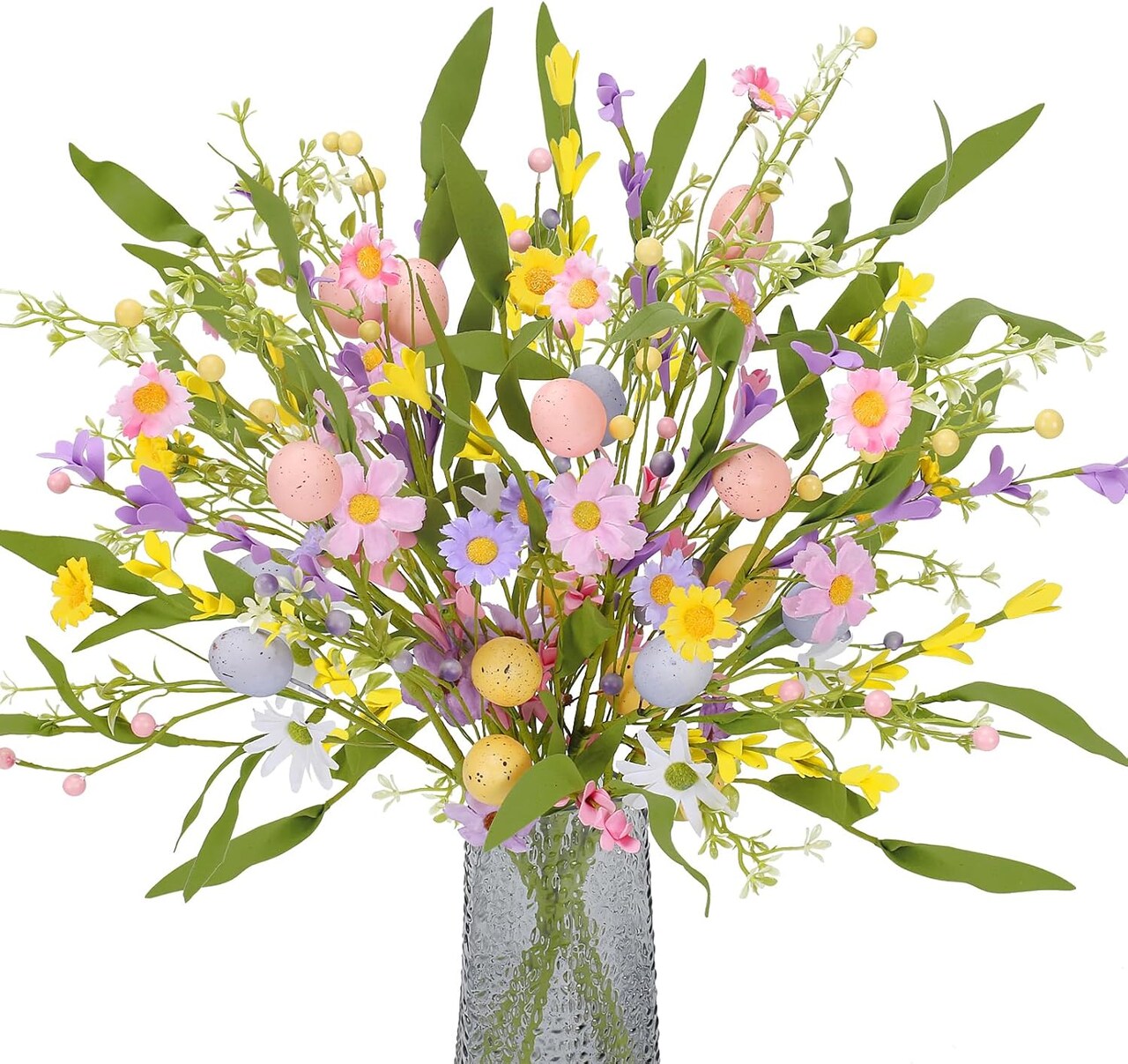 6 PCS 20 inch Easter Decorations Easter Egg Flowers Stem Artificial Spring Floral Easter Sprays Picks with Berry Stems for Easter Home Vase Arrangement Table Centerpieces